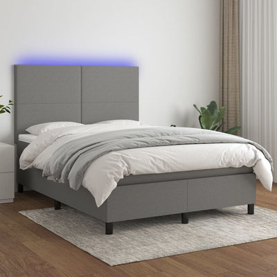 Box Spring Bed with Mattress&LED Dark Grey 137x187 cm Double Size Fabric Payday Deals