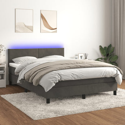 Box Spring Bed with Mattress&LED Dark Grey 137x187 cm Double Size Velvet Payday Deals