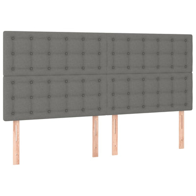 Box Spring Bed with Mattress&LED Dark Grey 153x203 cm Queen Size Fabric Payday Deals