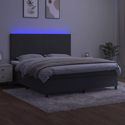 Box Spring Bed with Mattress&LED Dark Grey 153x203 cm Queen Size Velvet Payday Deals