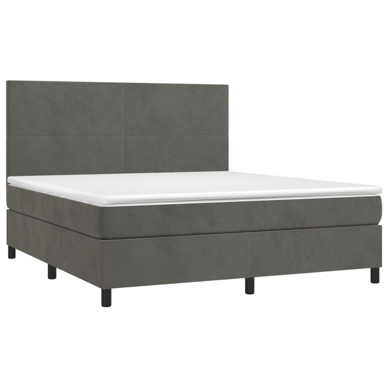 Box Spring Bed with Mattress&LED Dark Grey 153x203 cm Queen Size Velvet Payday Deals