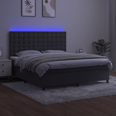 Box Spring Bed with Mattress&LED Dark Grey 153x203 cm Queen Size Velvet Payday Deals