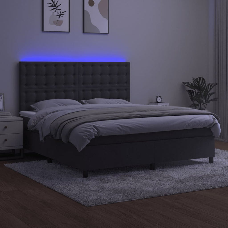 Box Spring Bed with Mattress&LED Dark Grey 153x203 cm Queen Size Velvet Payday Deals