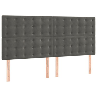 Box Spring Bed with Mattress&LED Dark Grey 153x203 cm Queen Size Velvet Payday Deals