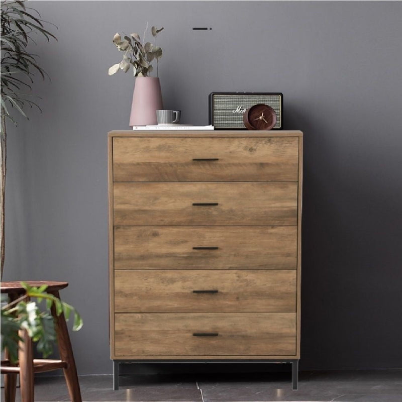 Bronx 4-piece storage bundle - Bronx Tall Chest Wardrobe, Chest of 5 Drawers, 2-Drawer Bedside Table, and Pet End Table Payday Deals