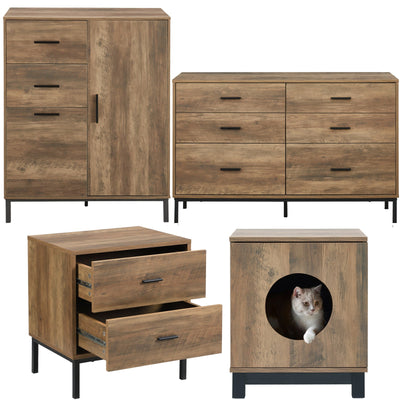 Bronx Tall Chest Wardrobe, Chest of 6 Drawers 2-Drawer Bedside Table, and Pet End Table Combo Payday Deals