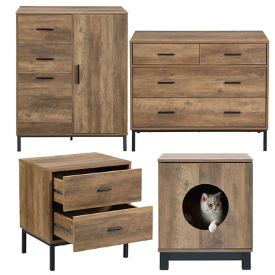 Bronx Wardrobe Chest of 2 Drawers + 4 Drawers Chest + 1 Bedside Tables + 1 Pet Side Table Payday Deals