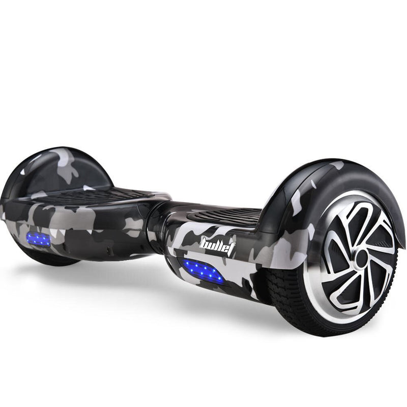 BULLET Electric Hoverboard Scooter 6.5 Inch Wheels, Colour LED Lighting, Carry Bag, Gen III Camo Grey Payday Deals