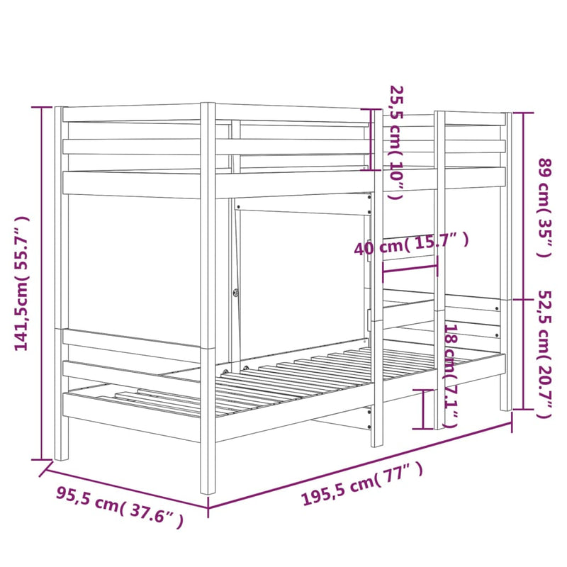 Bunk Bed without Mattress White 90x190 cm Solid Wood Pine Payday Deals