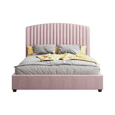 Camelia King Single Size Bed Frame Pink Velvet Upholstery High Headboard Quality Slats Metal Structure Payday Deals