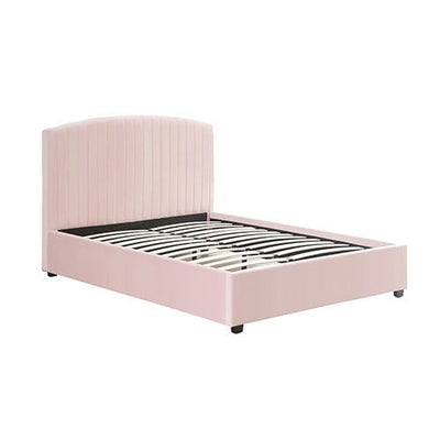 Camelia King Single Size Bed Frame Pink Velvet Upholstery High Headboard Quality Slats Metal Structure Payday Deals