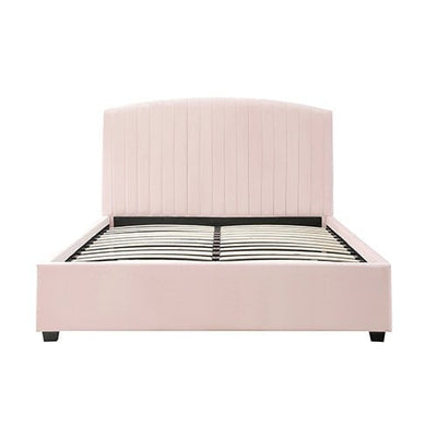 Camelia King Single Size Bed Frame Pink Velvet Upholstery High Headboard Quality Slats Metal Structure Payday Deals