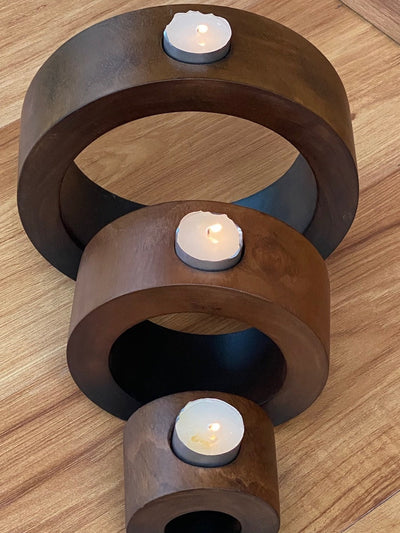 Candle holder set of 3 concentric wooden designed stye Payday Deals