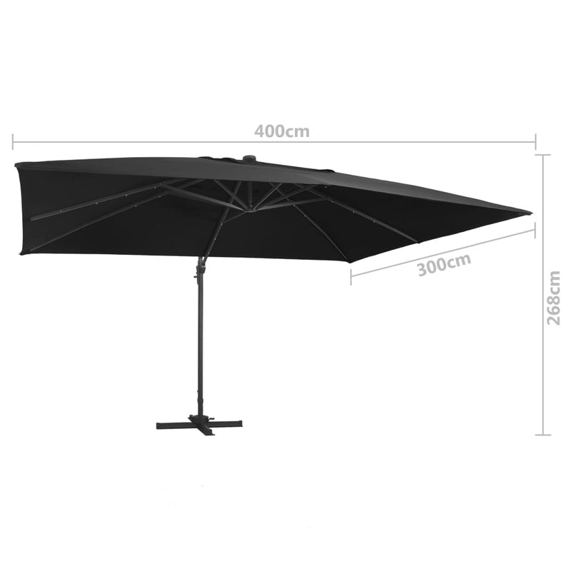 Cantilever Garden Parasol with LED Lights and Aluminium Pole 400x300 cm Black Payday Deals