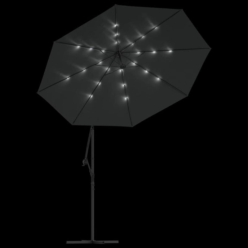 Cantilever Garden Parasol with LED Lights and Steel Pole 300 cm Anthracite Payday Deals
