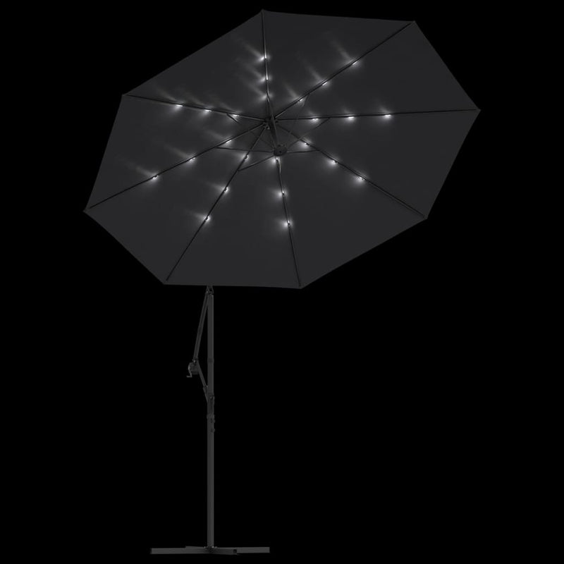 Cantilever Garden Parasol with LED Lights and Steel Pole 300 cm Black Payday Deals