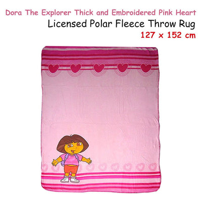 Caprice Polar Fleece Throw Rug Dora Explorer Thick and Embroidered Pink Heart 127 x 152 cm Payday Deals