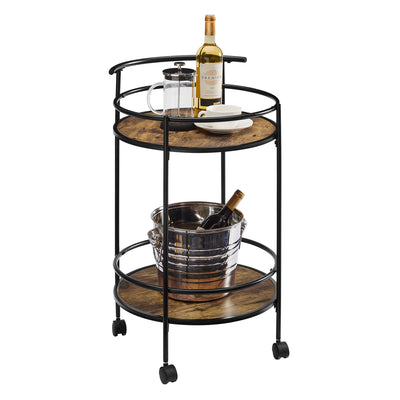 Carlly 2 Tiers Kitchen Rolling Bar Cart In Rustic Oak Payday Deals