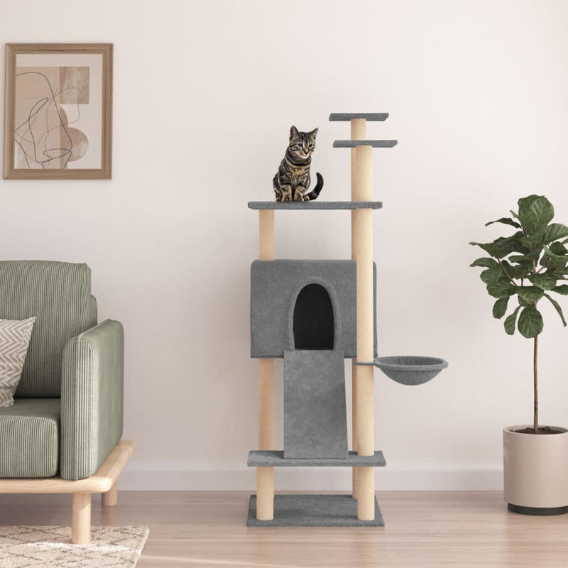 Cat Tree with Sisal Scratching Posts Light Grey 153 cm Payday Deals