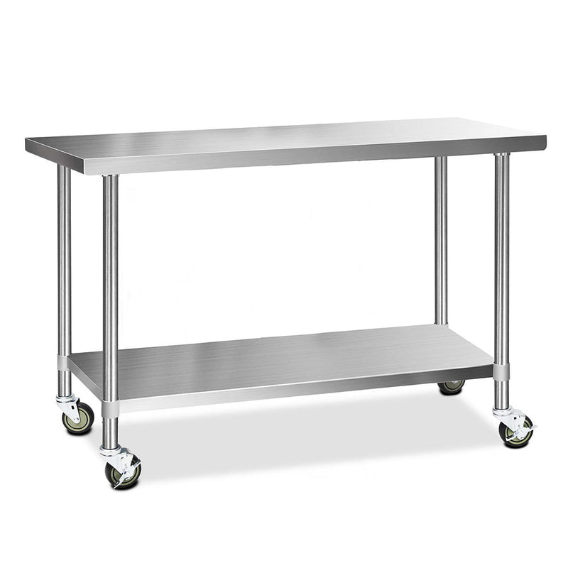 Cefito 430 Stainless Steel Kitchen Benches Work Bench Food Prep Table with Wheels 1524MM x 610MM Payday Deals
