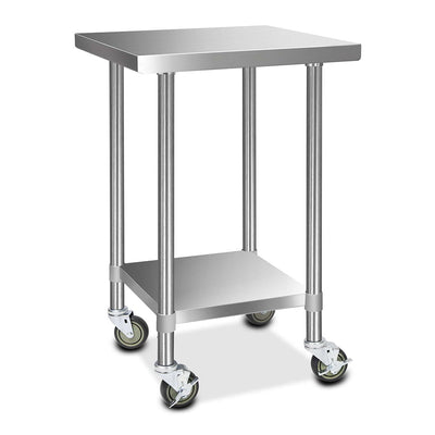 Cefito 430 Stainless Steel Kitchen Benches Work Bench Food Prep Table with Wheels 610MM x 610MM Payday Deals