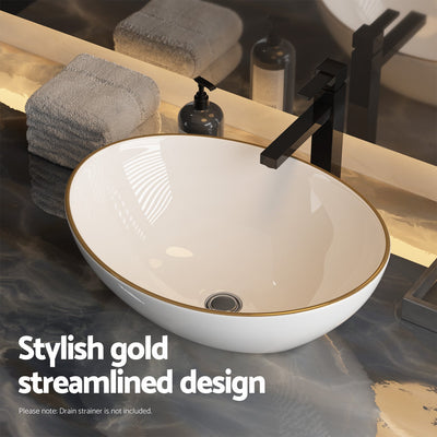 Cefito Bathroom Basin Ceramic Vanity Sink Hand Wash Bowl Gold Line 41x34cm Payday Deals