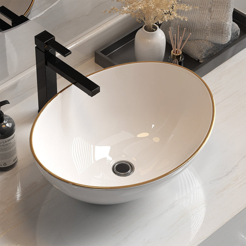 Cefito Bathroom Basin Ceramic Vanity Sink Hand Wash Bowl Gold Line 41x34cm Payday Deals