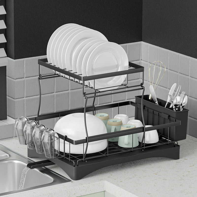 Cefito Dish Rack Expandable Drying Drainer Cutlery Holder Tray Kitchen 2 Tiers Payday Deals