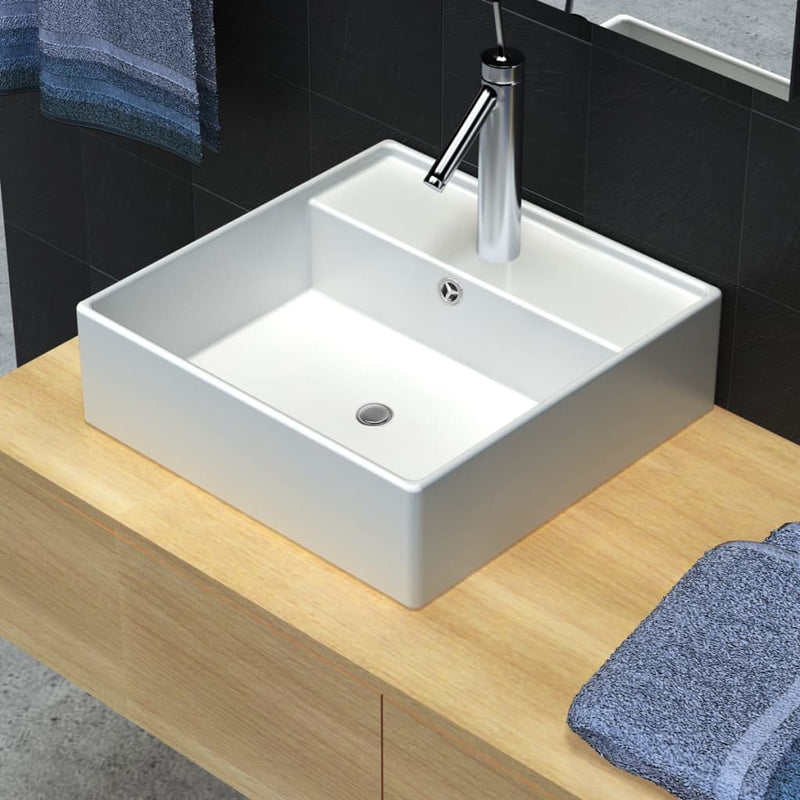 Ceramic Basin Square with Overflow and Faucet Hole 41 x 41 cm Payday Deals