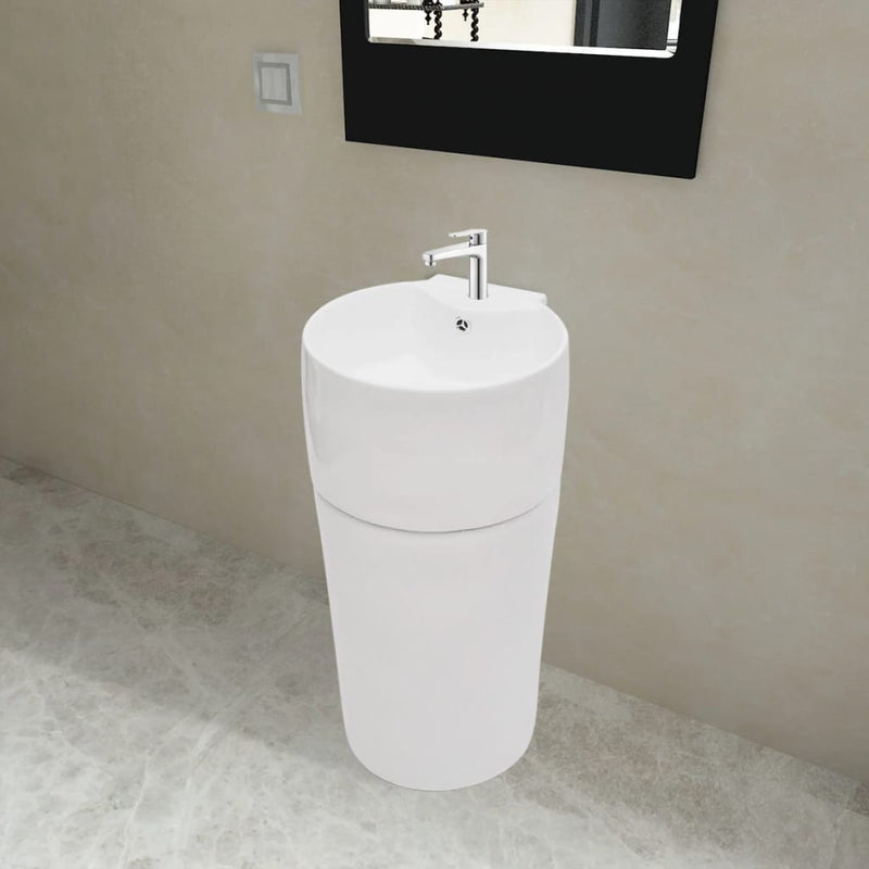 Ceramic Stand Bathroom Sink Basin Faucet/Overflow Hole White Payday Deals