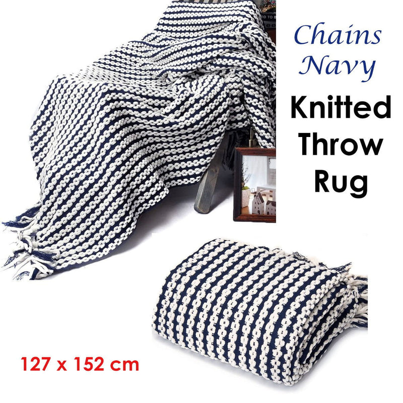 Chains Navy Knitted Throw Rug Payday Deals