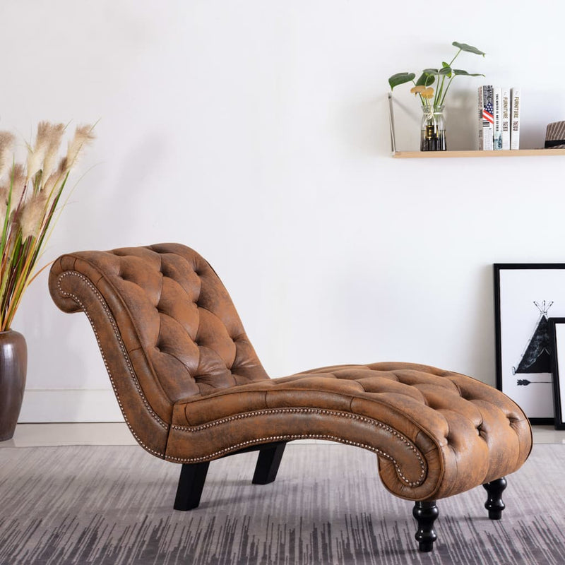 Chaise Lounge Brown Faux Suede Leather Payday Deals