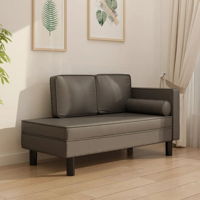 Chaise Lounge with Cushions and Bolster Grey Faux Leather