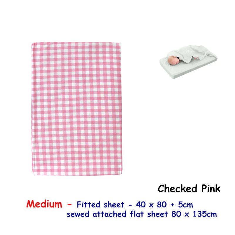 Checked Pink Bassinet Fitted Sheet with a Flat Sheet Sewed Attached Payday Deals