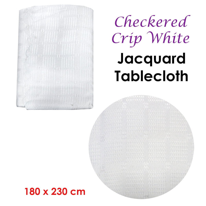 Checkered Crisp White Luxury Jacquard Tablecloth 180 x 230 cm Payday Deals