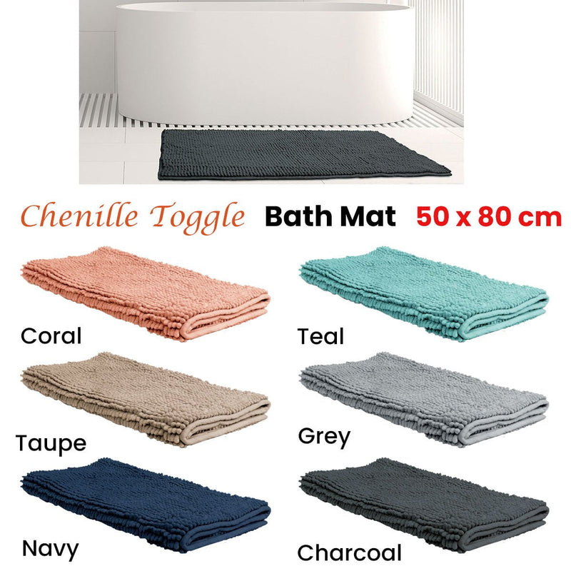 Chenille Toggle Bath Mat 50 x 80cm Teal Payday Deals