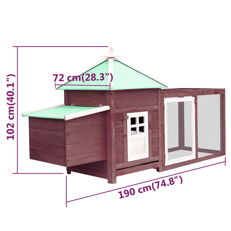 Chicken Coop with Nest Box Mocha 190x72x102 cm Solid Firwood Payday Deals