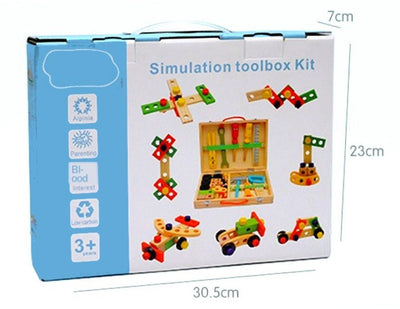 Children's pretend play build fix wood Toolbox Toy, Carpenter Traddie Set For toddlers and kids Payday Deals