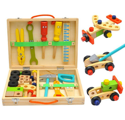 Children's pretend play build fix wood Toolbox Toy, Carpenter Traddie Set For toddlers and kids Payday Deals