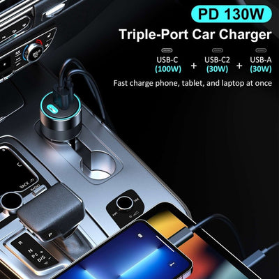 CHOETECH TC0011 130W 3 Ports (Dual USB-C Port PD3.0 + USB-A Port) Fast Car Charger Payday Deals