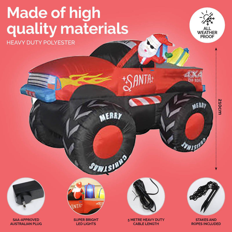 Christmas By Sas 2.1m Santa & Monster Truck Built-In Blower LED Lighting Payday Deals