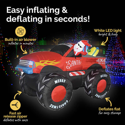 Christmas By Sas 2.1m Santa & Monster Truck Built-In Blower LED Lighting Payday Deals