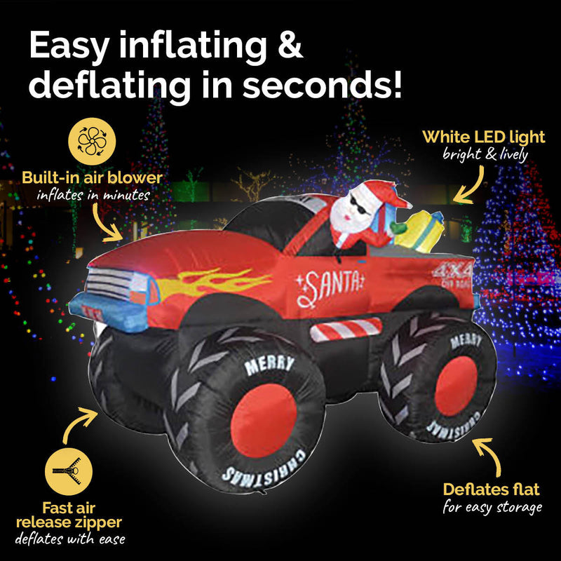 Christmas By Sas 2.1m Santa & Monster Truck Built-In Blower LED Lighting Payday Deals