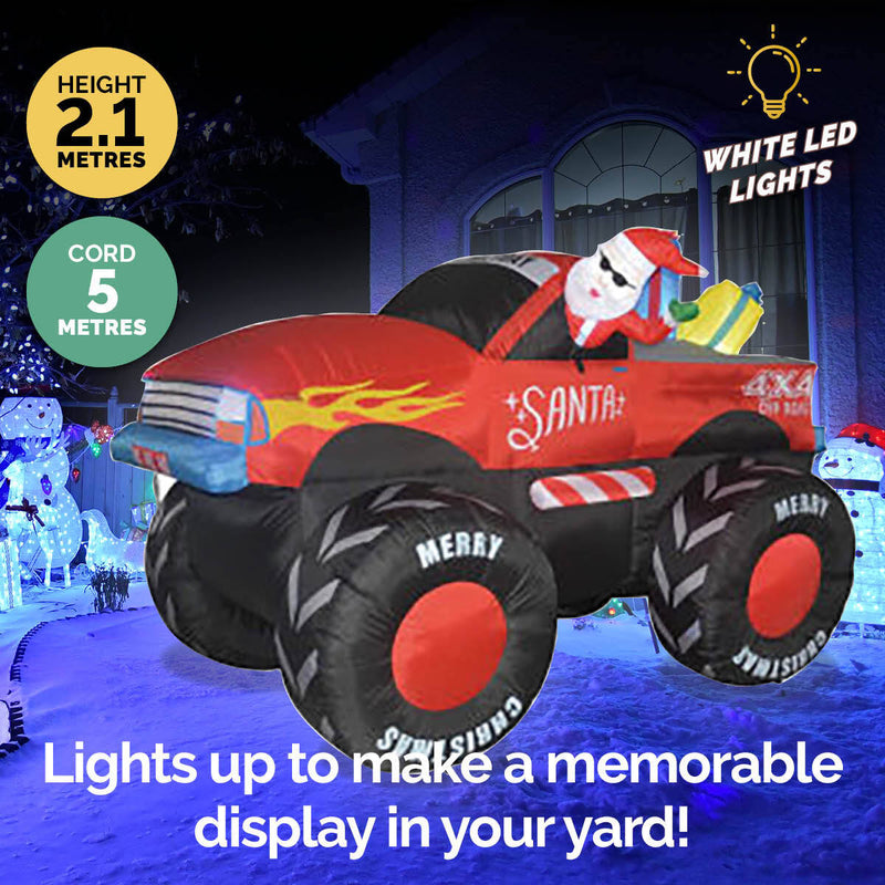 Christmas By Sas 2.1m Santa & Monster Truck Built-In Blower LED Lighting Payday Deals