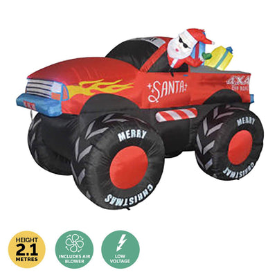 Christmas By Sas 2.1m Santa & Monster Truck Built-In Blower LED Lighting Payday Deals