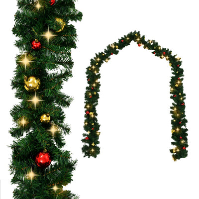 Christmas Garland with Baubles and LED Lights Green 10 m PVC Payday Deals