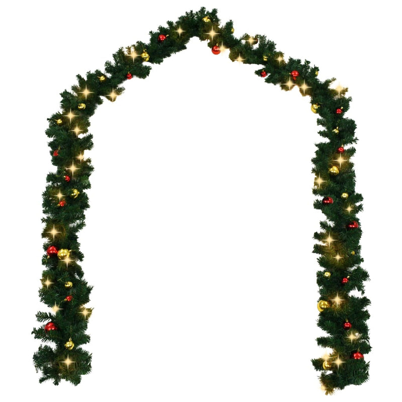 Christmas Garland with Baubles and LED Lights Green 10 m PVC Payday Deals