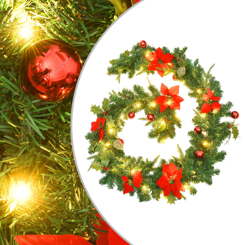Christmas Garland with LED Lights Green 2.7 m PVC Payday Deals