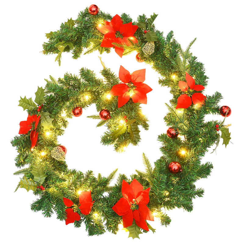 Christmas Garland with LED Lights Green 2.7 m PVC Payday Deals