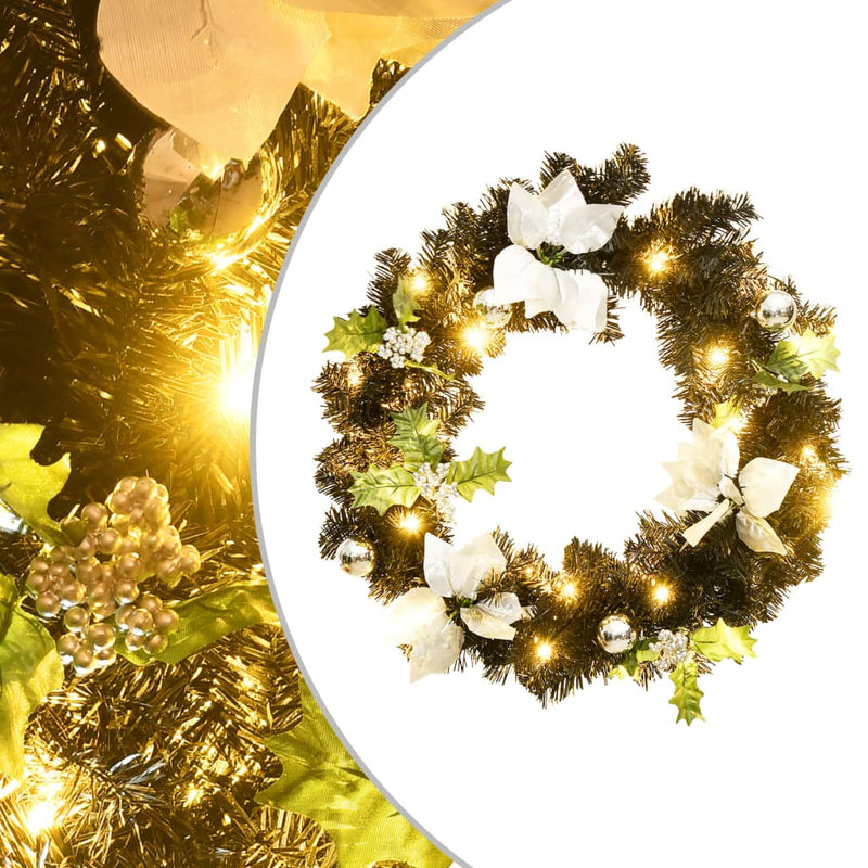 Christmas Wreath with LED Lights Black 60 cm PVC Payday Deals